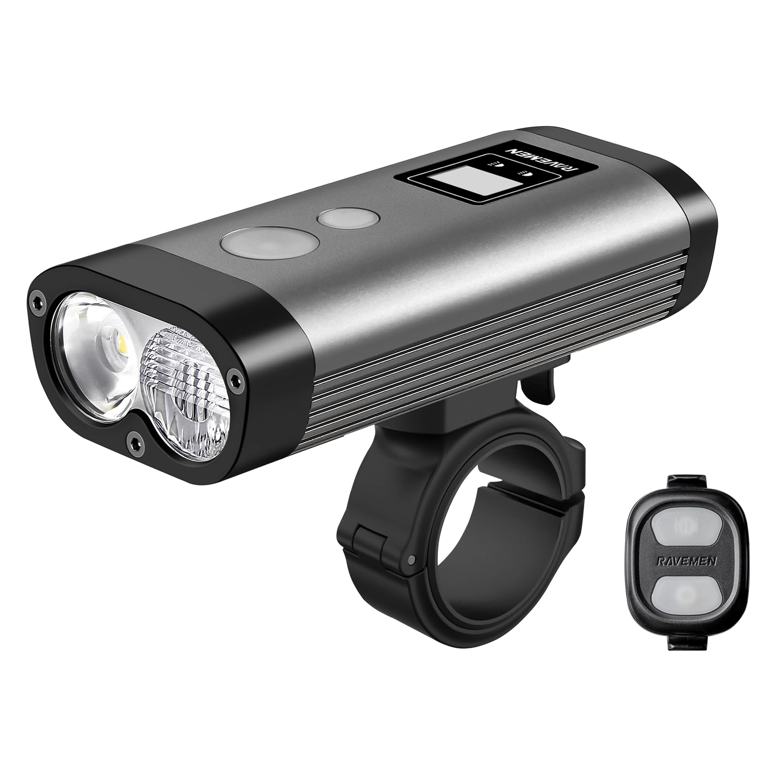 Ravemen PR2000 front view showing headlight beam and mount for clear visibility