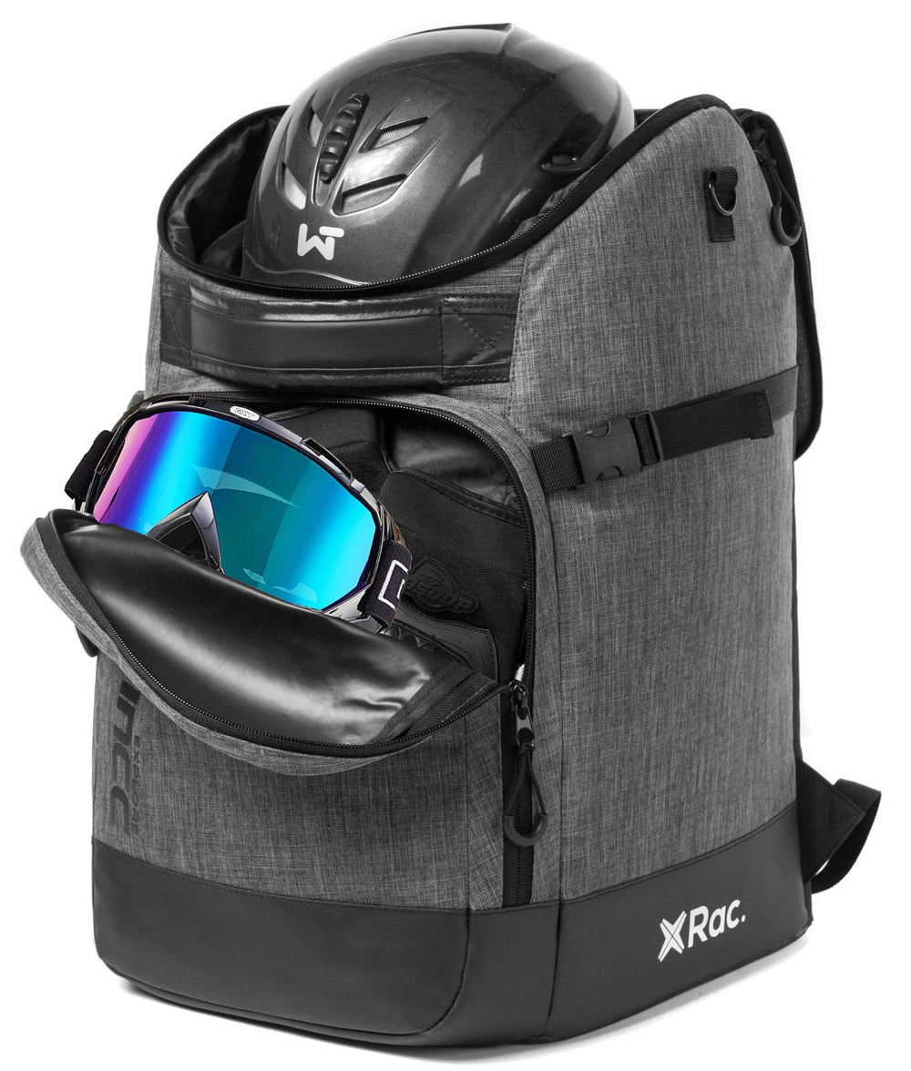 RAVOINCC front view of 50L ski backpack showing organized pockets and quick access