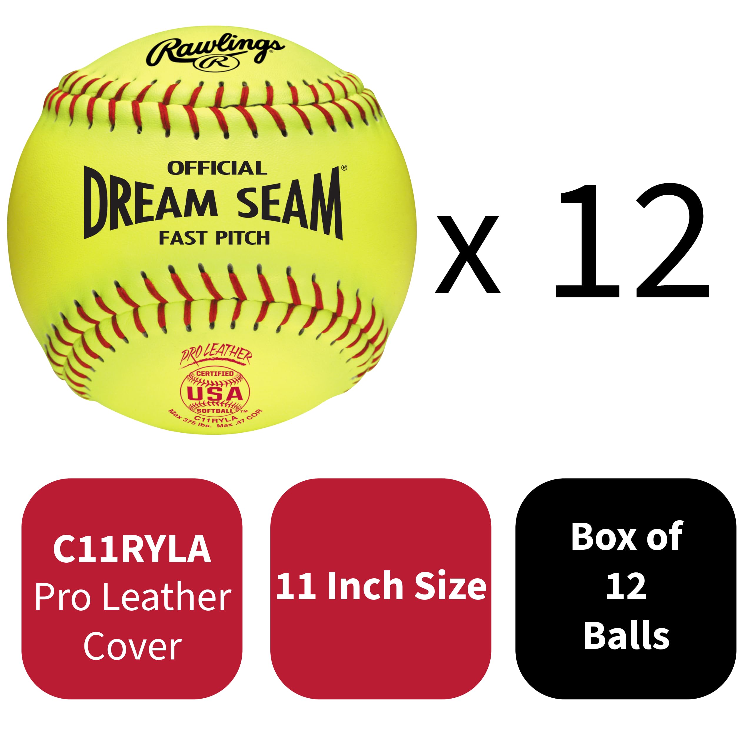 Rawlings close-up of red stitching and pro leather cover illustrating superior seam visibility