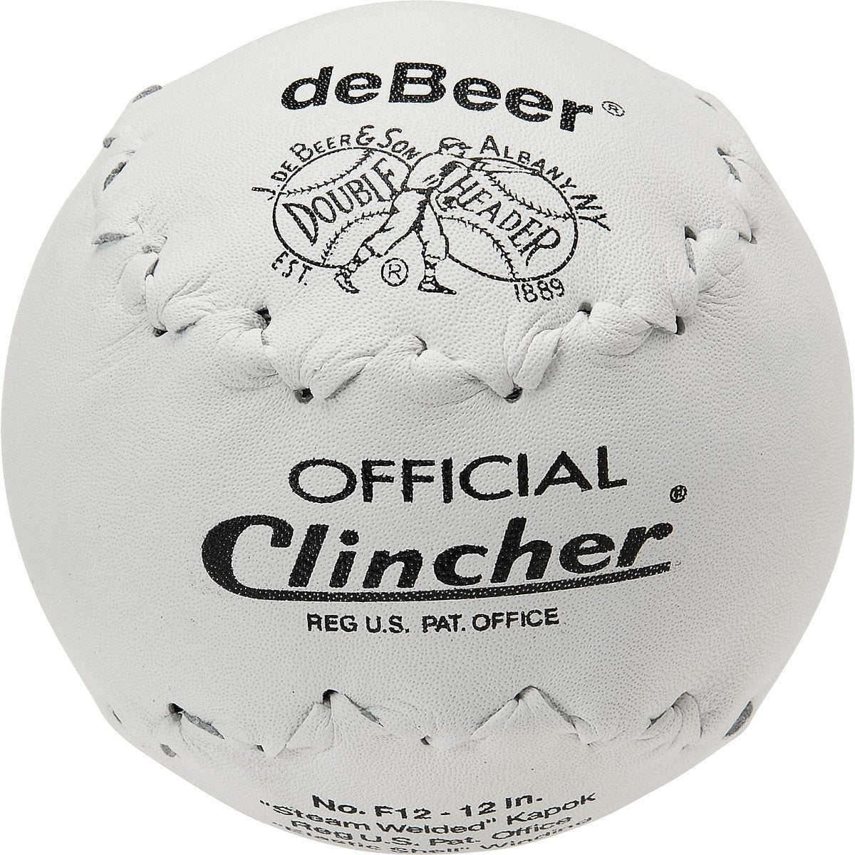 Rawlings deBeer CLINCHER front view showing cover and durable seams for long-lasting play