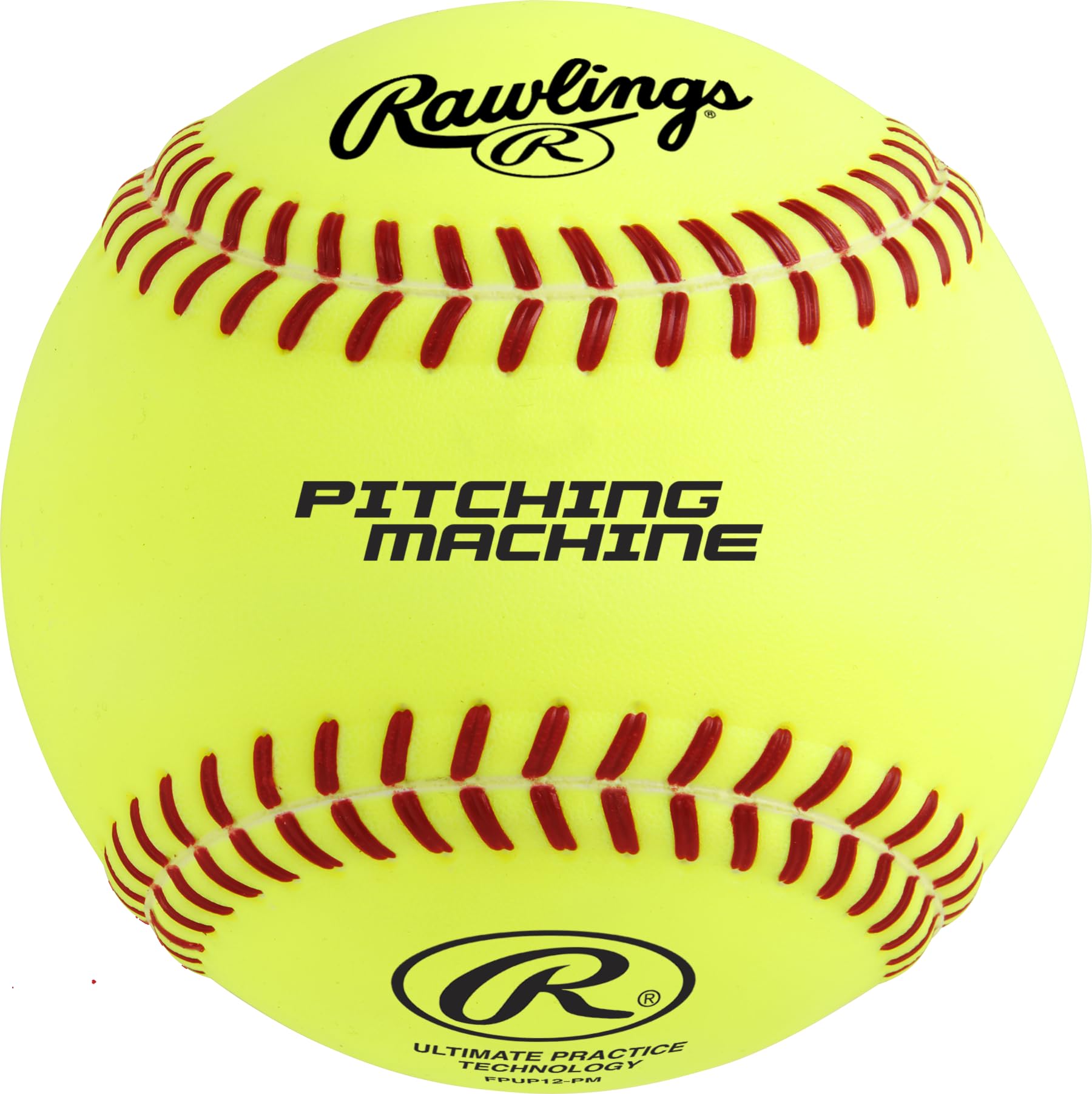 Rawlings front view of 12-inch practice softball pack showing durable cover and quantity