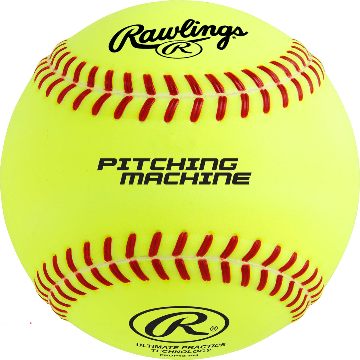 Rawlings front view of 12-inch practice softball pack showing durable cover and quantity