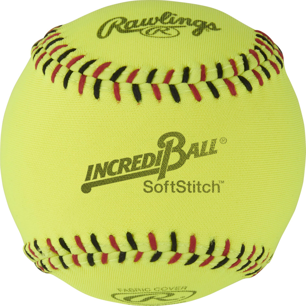 Rawlings Incredi-Ball front view showing 12" yellow training ball and pack benefit safety