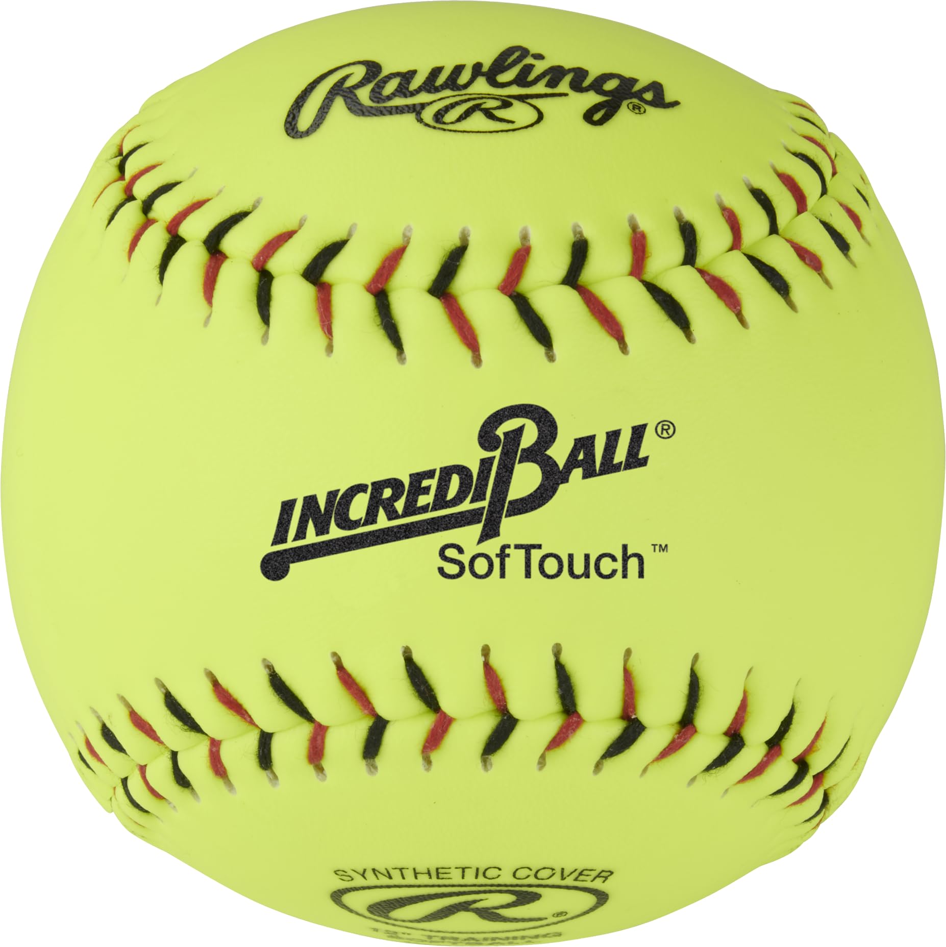 Rawlings Incredi-Ball front view showing bright yellow dozen packaging and easy tracking