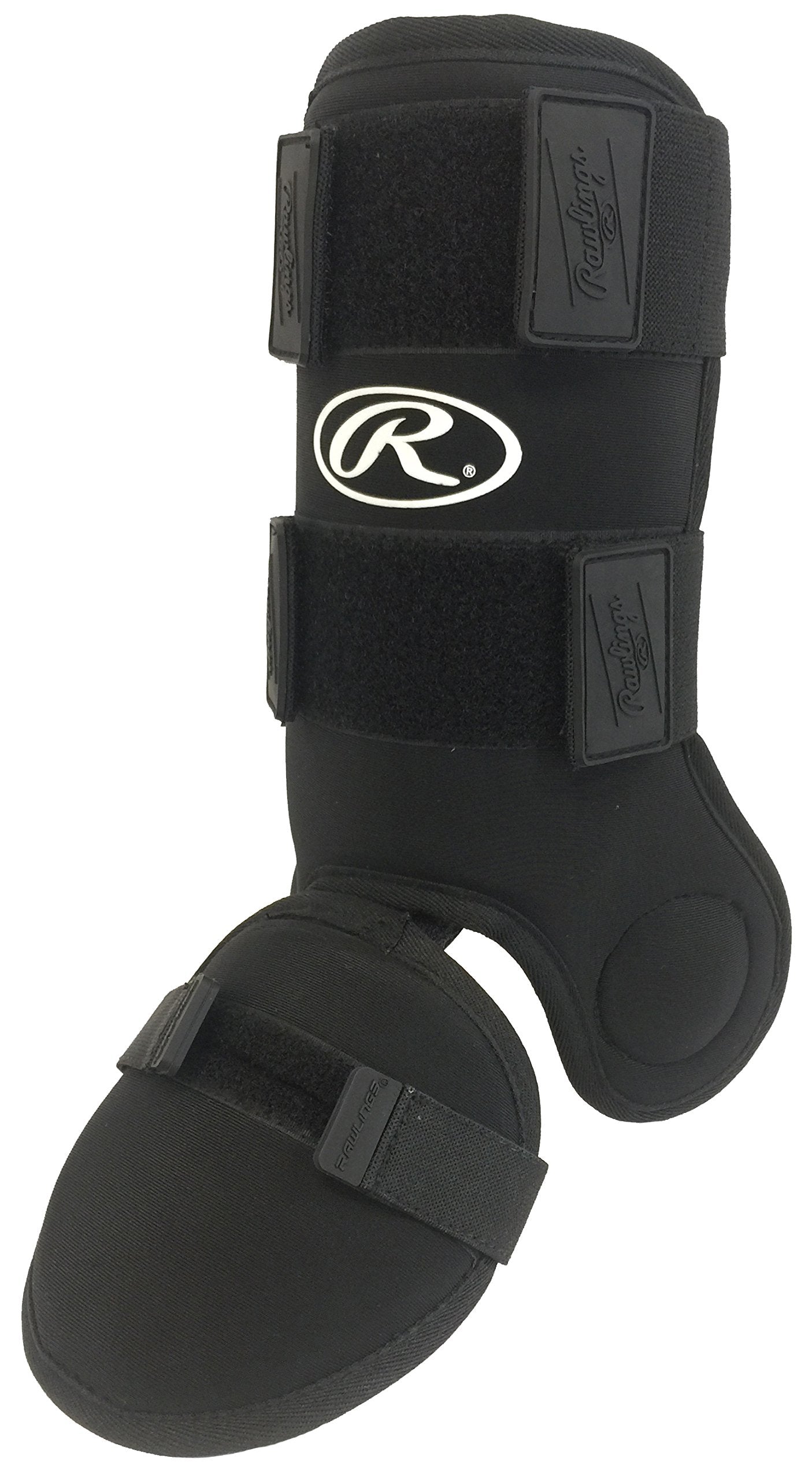 Rawlings leg guard front view showing full coverage and quick protection
