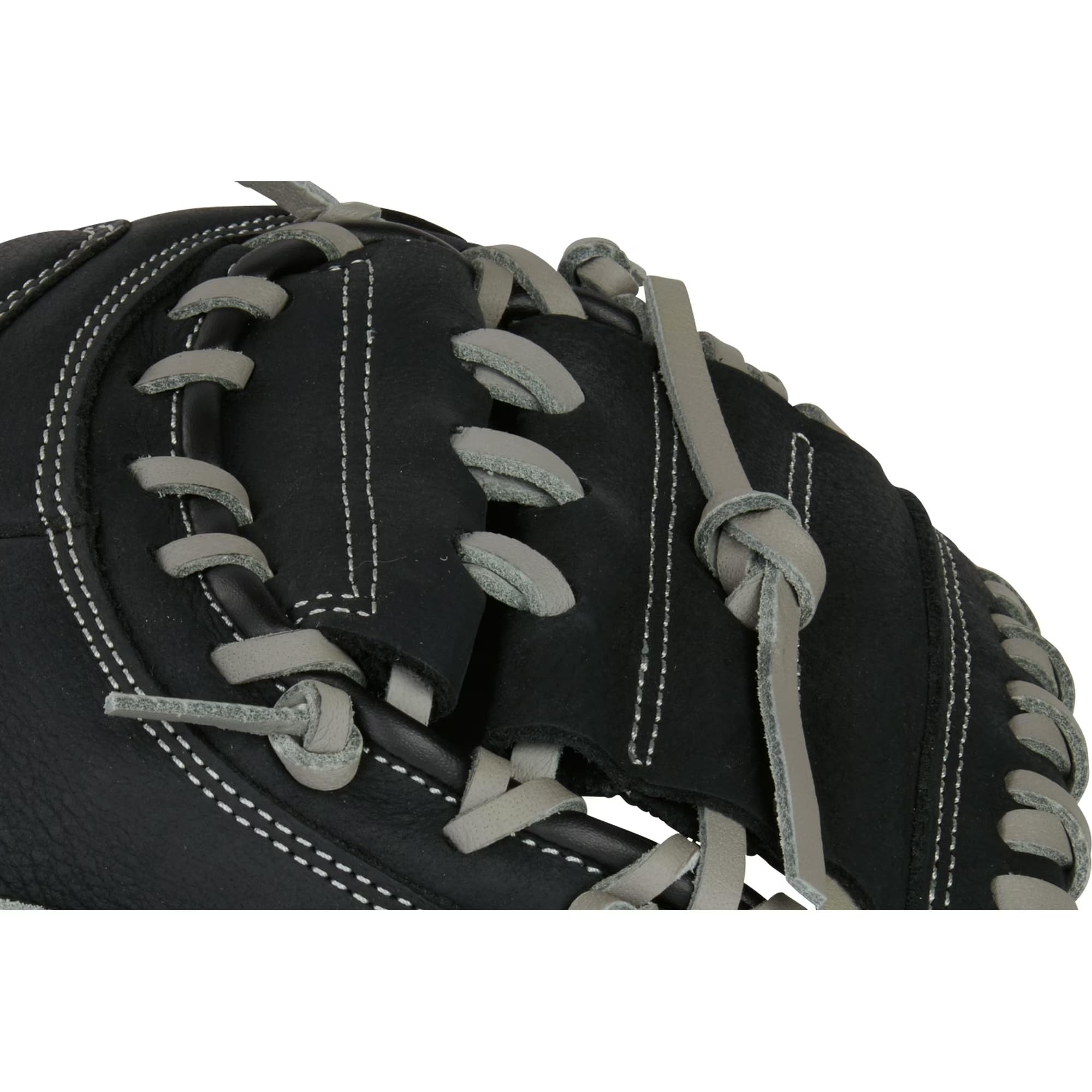 Rawlings mitt held in a youth hand showing 33-inch scale and control