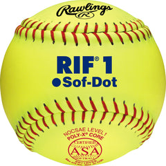 Rawlings RIF 1 close-up of red stitching and Sof-Dot texture improving grip