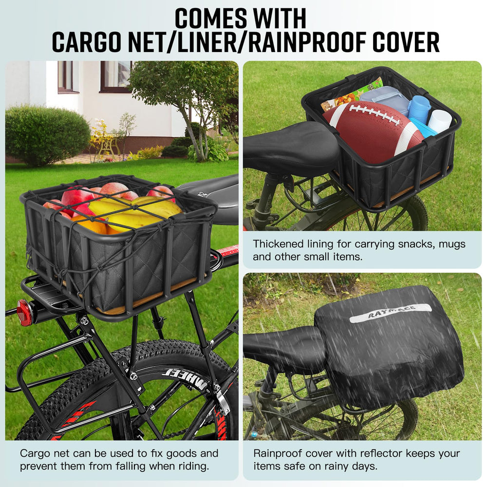RAYMACE basket with rain cover protecting contents from wet weather benefit