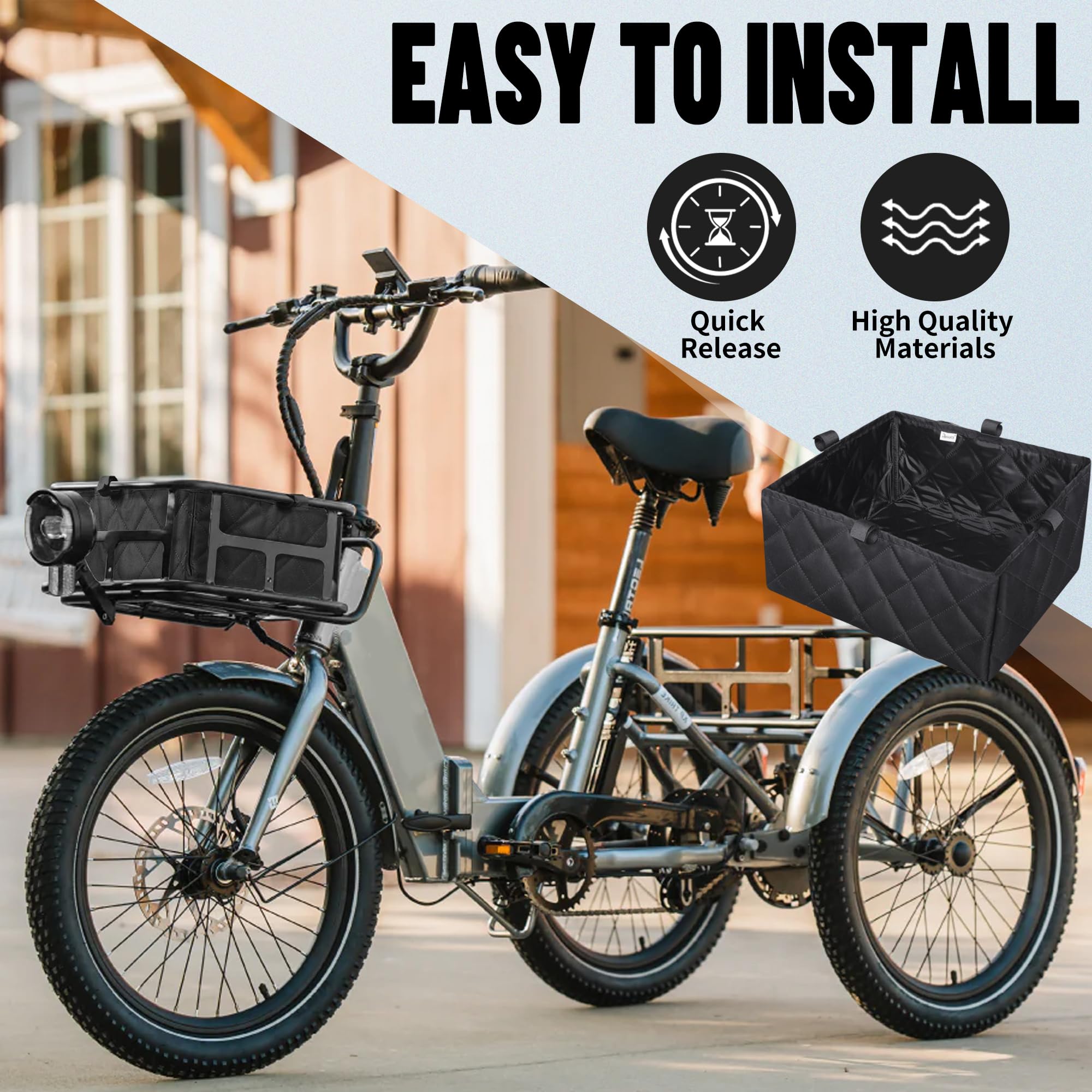 RAYMACE liner and net installed on a rear bike rack keeping items secure