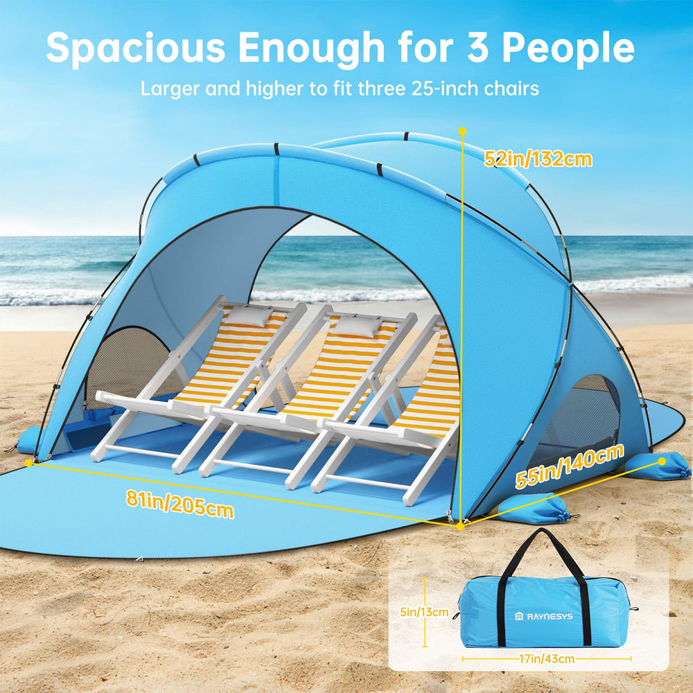 Raynesys tent pitched at shoreline during fishing showing sun protection
