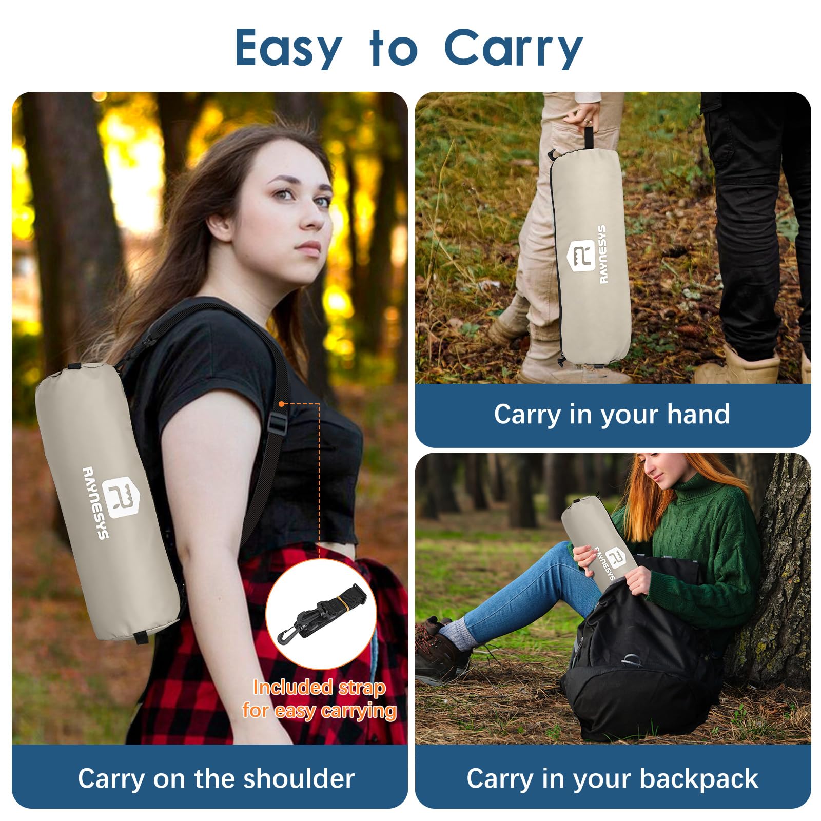 Raynesys next to backpack showing compact folded size for travel
