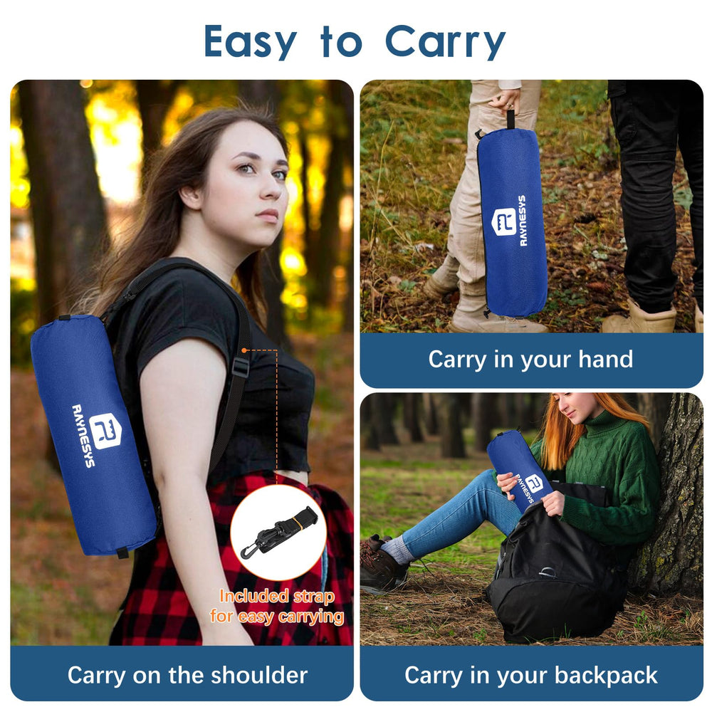 Raynesys next to backpack indicating lightweight travel-ready size