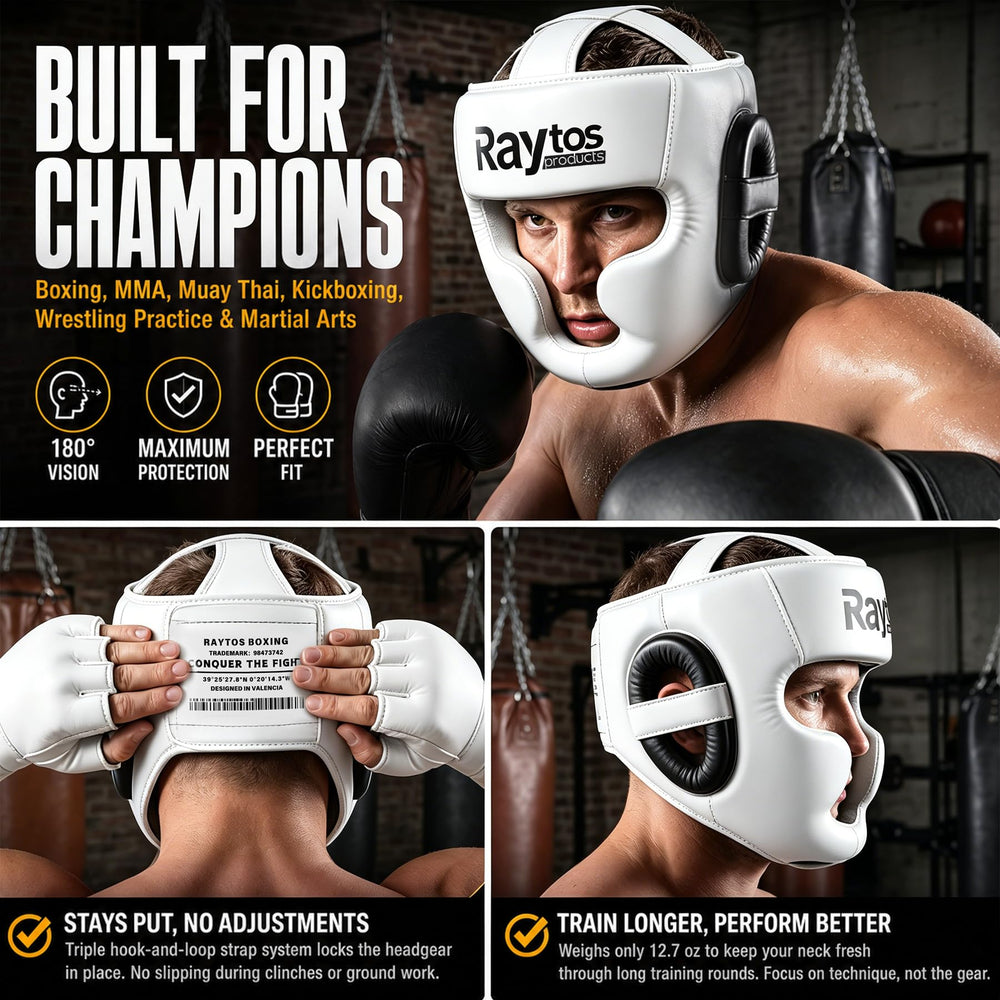 Raytos headgear worn during MMA sparring demonstrating secure fit and mobility benefit