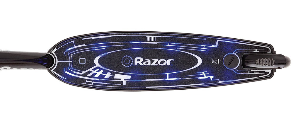 Razor Tekno wheels and LEDs displaying urethane wheels and pulsing blue lights