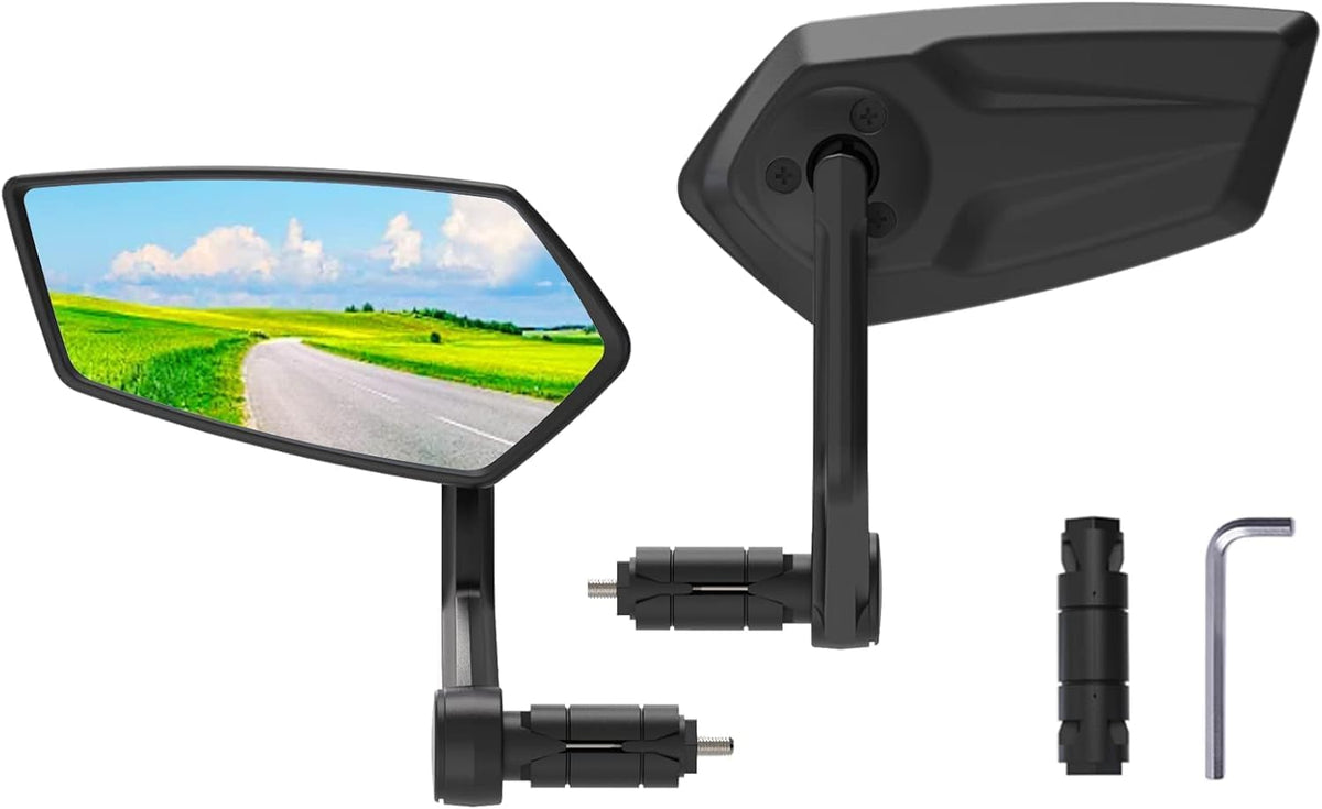 RBRL front view of bar end mirror showing wide field for safer riding