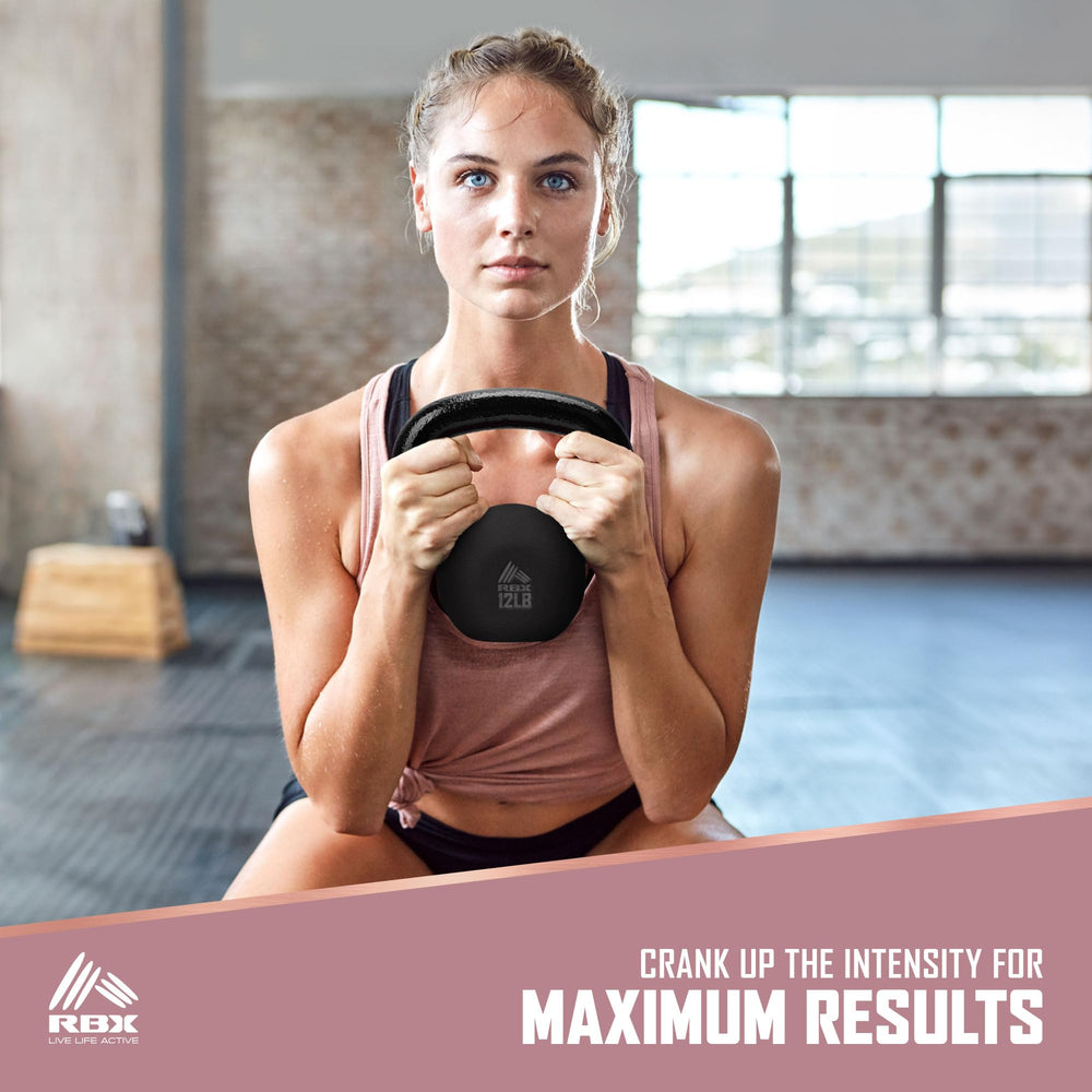 RBX kettlebell flat base detail showing stable design that prevents rolling and aids floor exercises