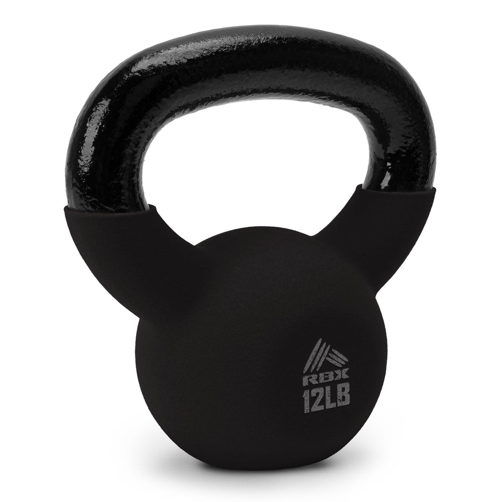 RBX kettlebell front view showing black neoprene finish and compact profile for easy storage
