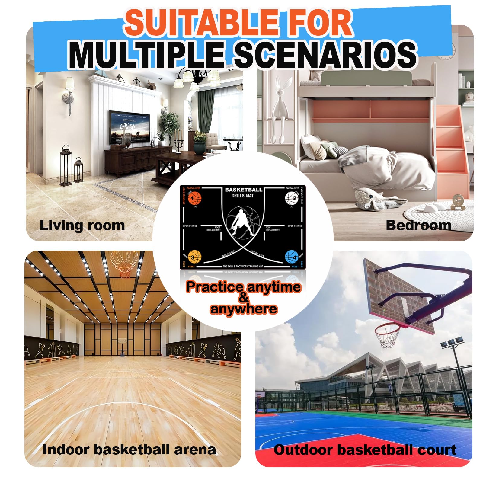 Rccilucki mat beside basketball to show scale and guide drill distances for practice