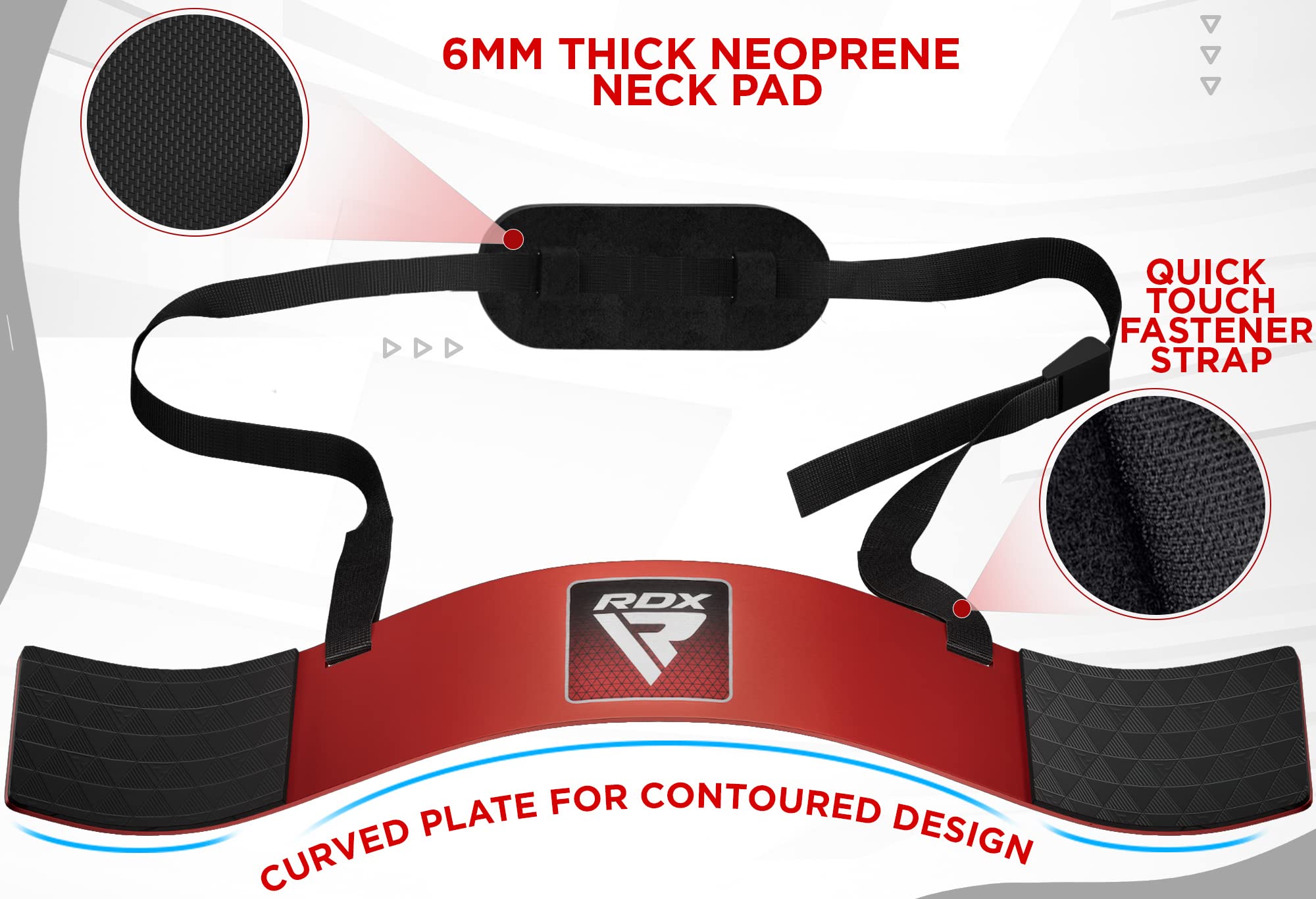 RDX arm blaster side profile highlighting curved design and elbow stabilization for focused lifts