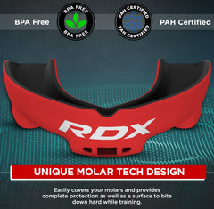 RDX mouth guard close-up of dual-layer poly-gel and thermoplastic for impact absorption