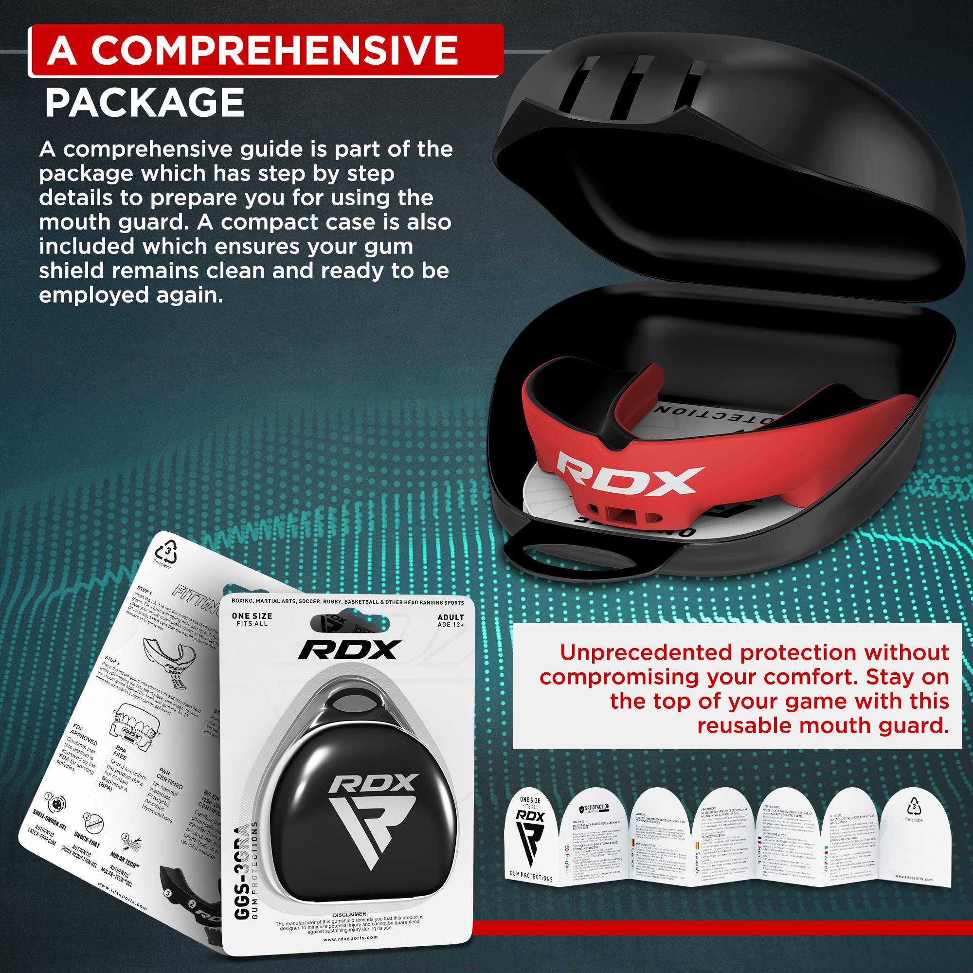 RDX mouth guard molar coverage closeup protecting back teeth from lateral impacts