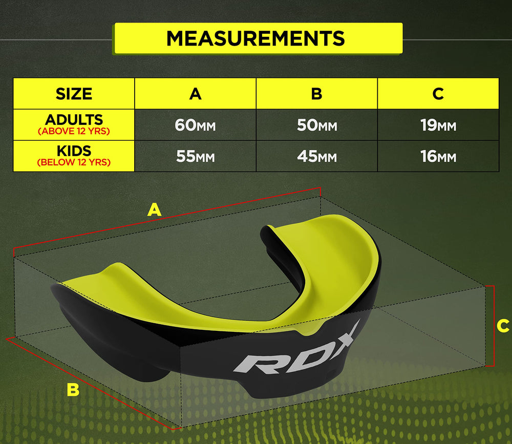 RDX mouth guard side profile showing 19mm height for airway space and speech