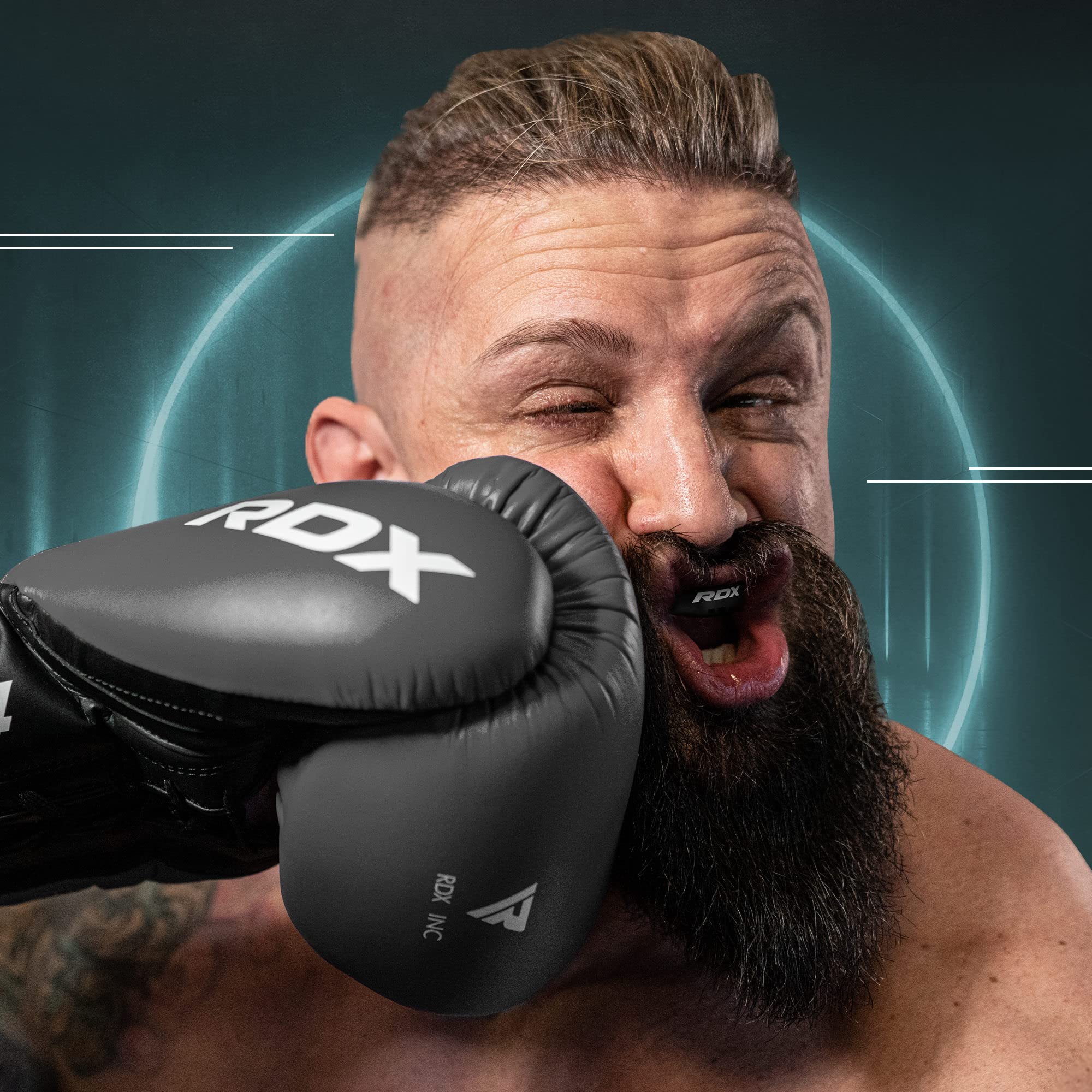 RDX mouth guard size comparison in hand illustrating compact case and travel ease