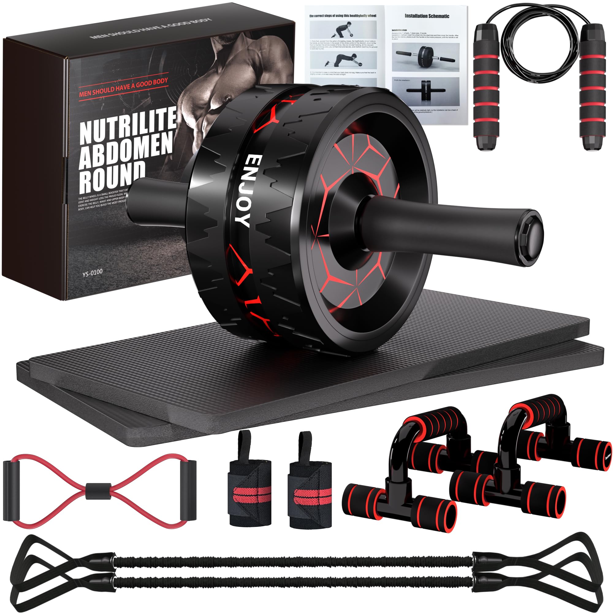 READAEER ab roller front view showing wheel and handles, promotes stable core training