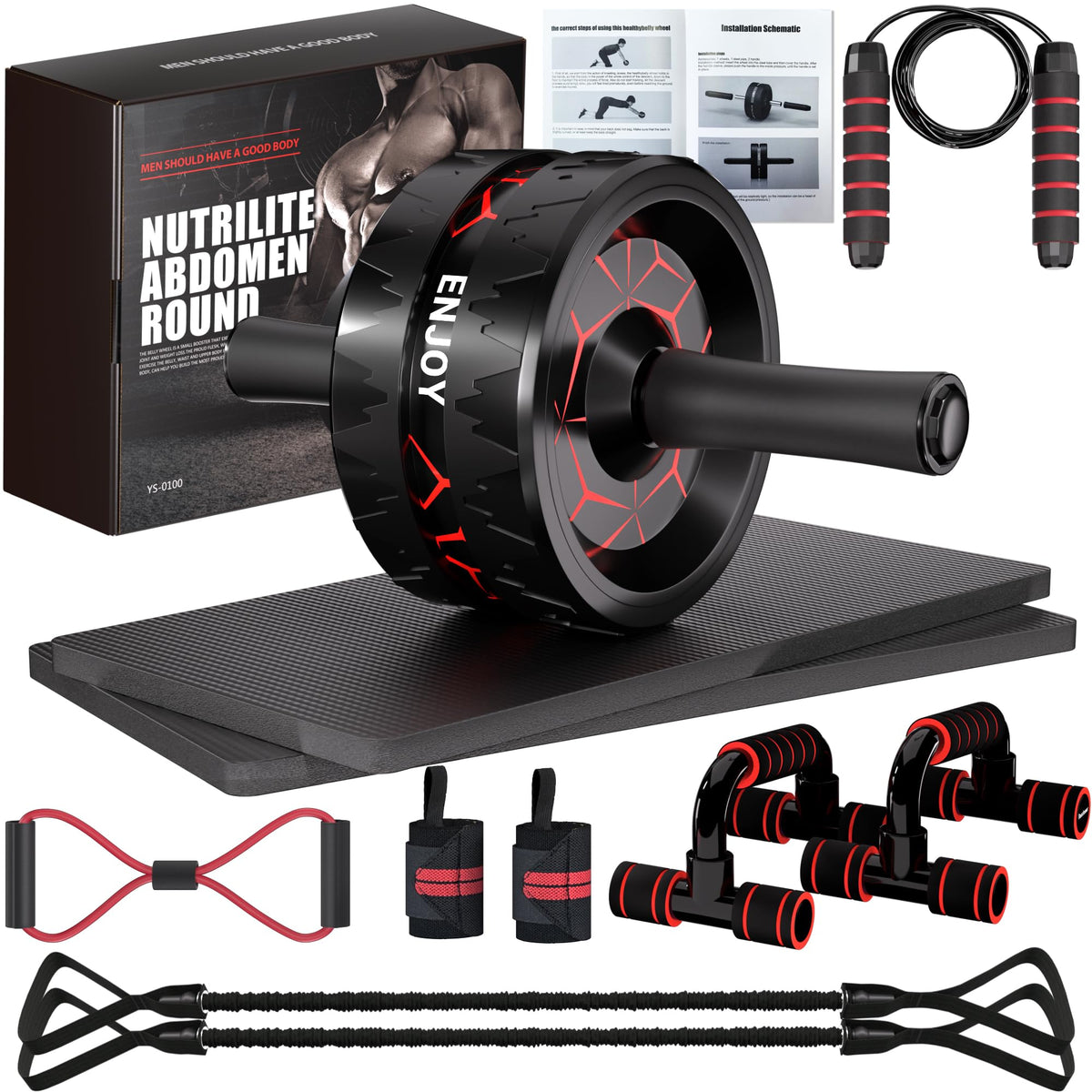 READAEER ab roller front view showing wheel and handles, promotes stable core training