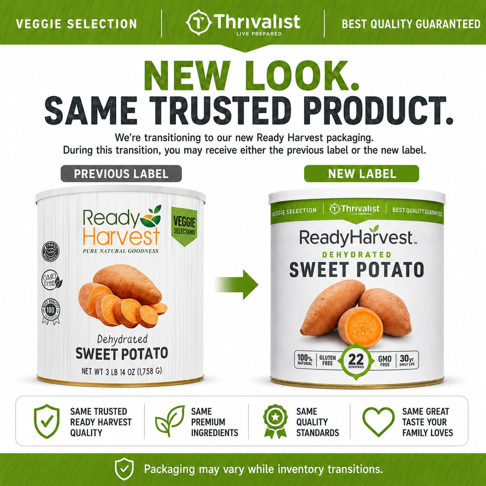 Ready Harvest open #10 can with dehydrated sweet potatoes offering long storage benefit