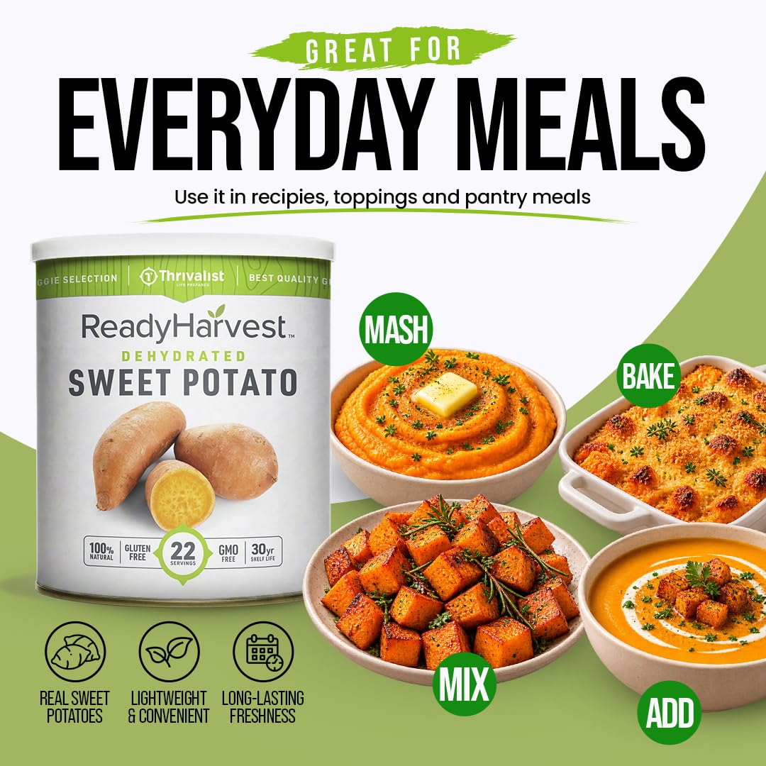Close-up texture of Ready Harvest sweet potato pieces highlighting easy rehydration
