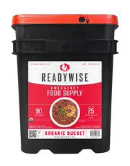 ReadyWise organic bucket front packaging showing brand and serving count benefit