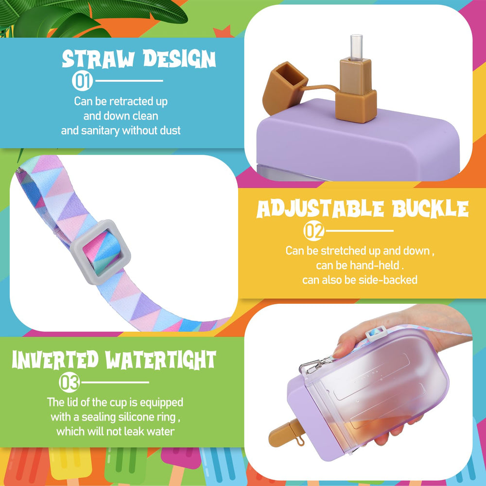 Reallnaive bottle with rainbow strap carried by hand demonstrating hands-free use