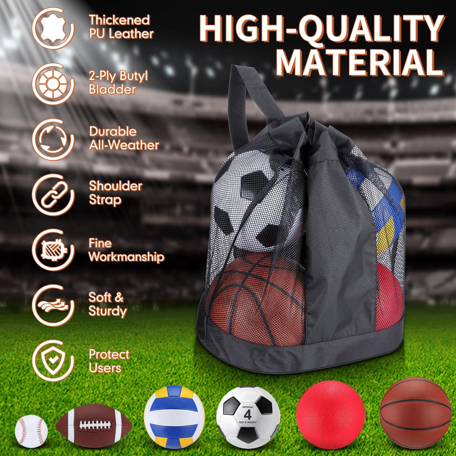 Realspring balls stored in mesh drawstring bag for portable transport
