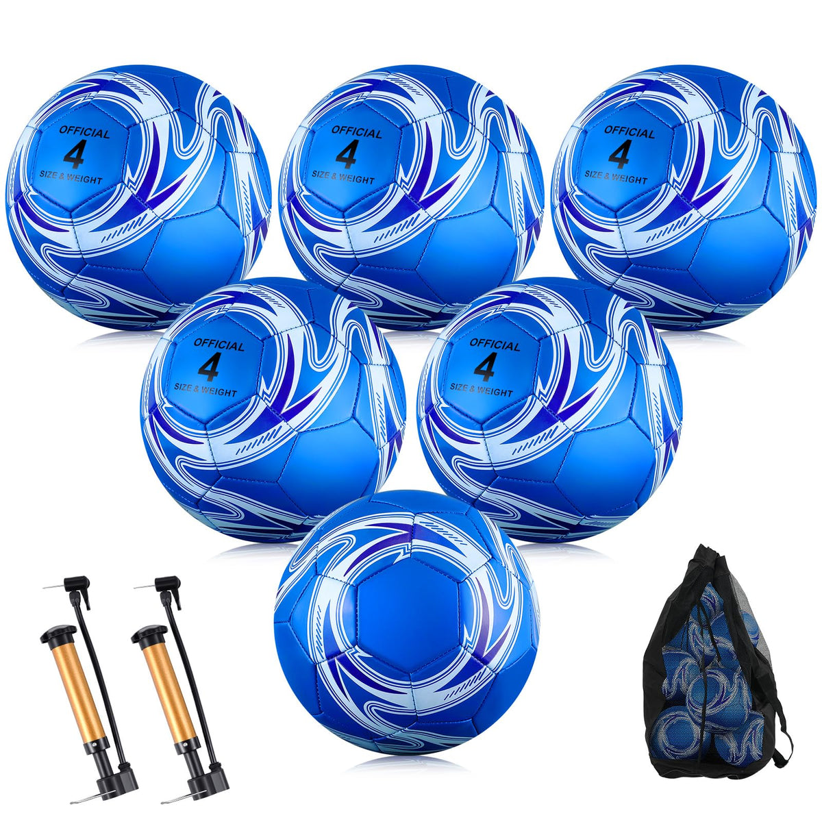Realspring front view of six size 4 balls and carry bag showing complete set benefits