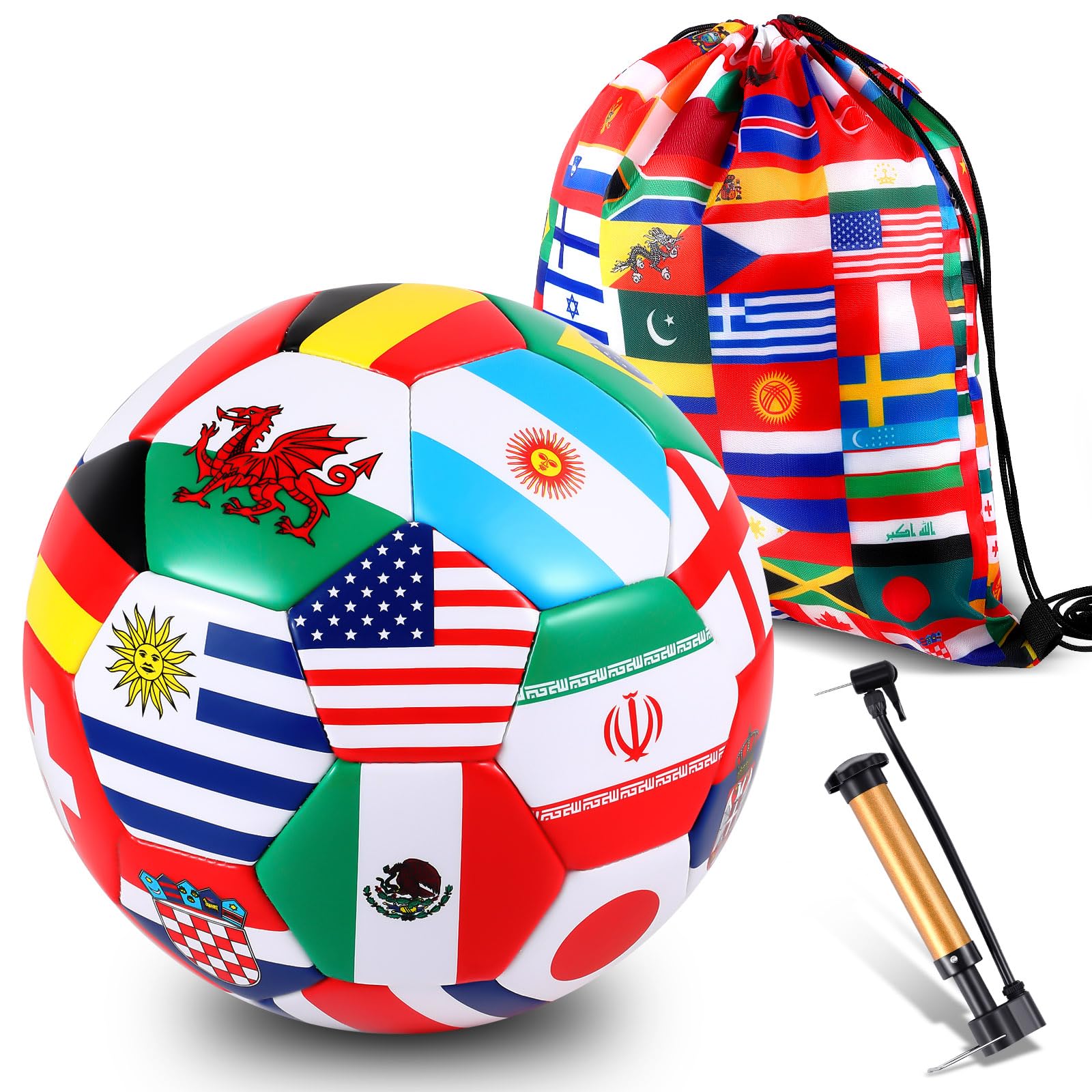 Realspring front view of world flag soccer ball showing vibrant design and visibility