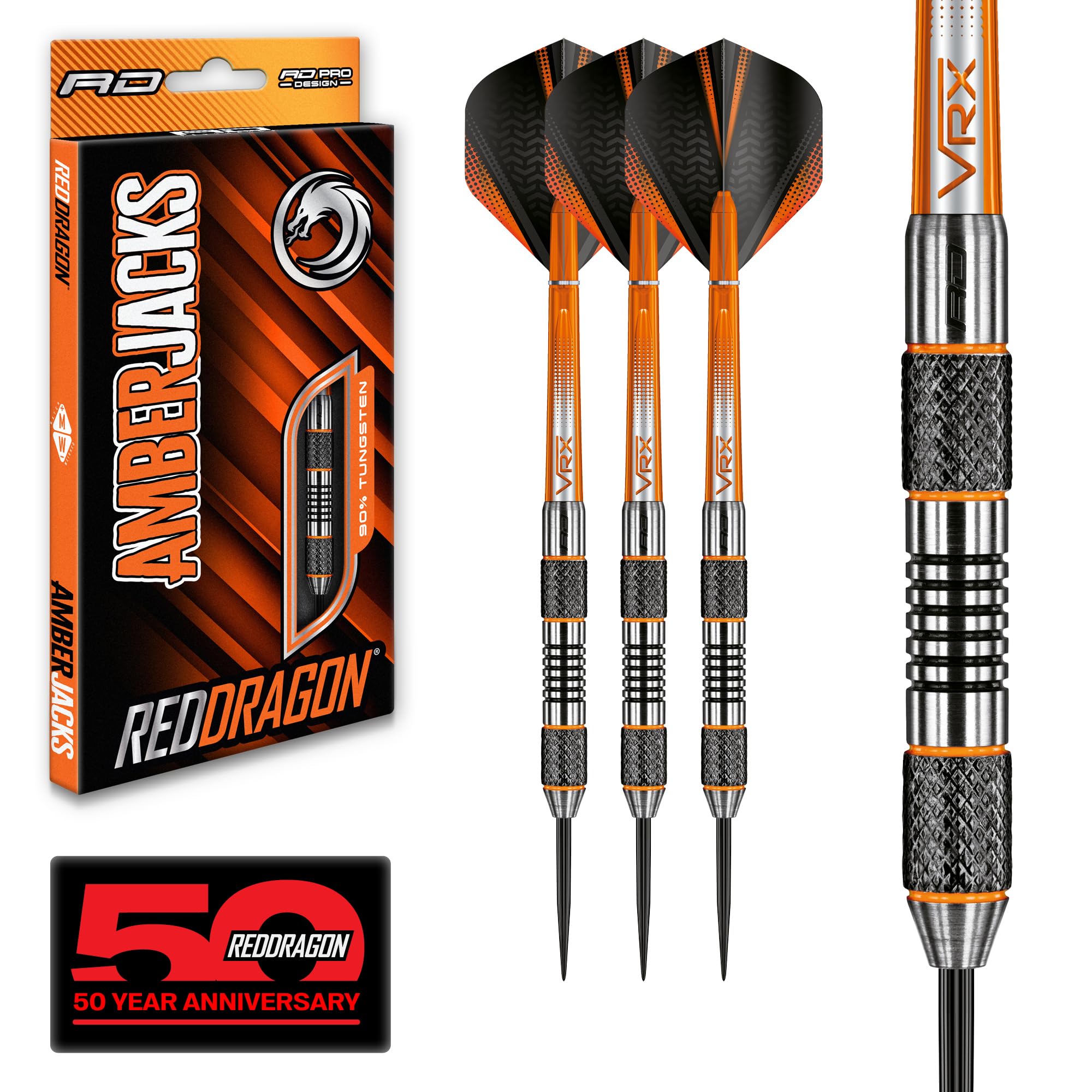 RED DRAGON Amberjack 5 front packaging showing included darts and accessories