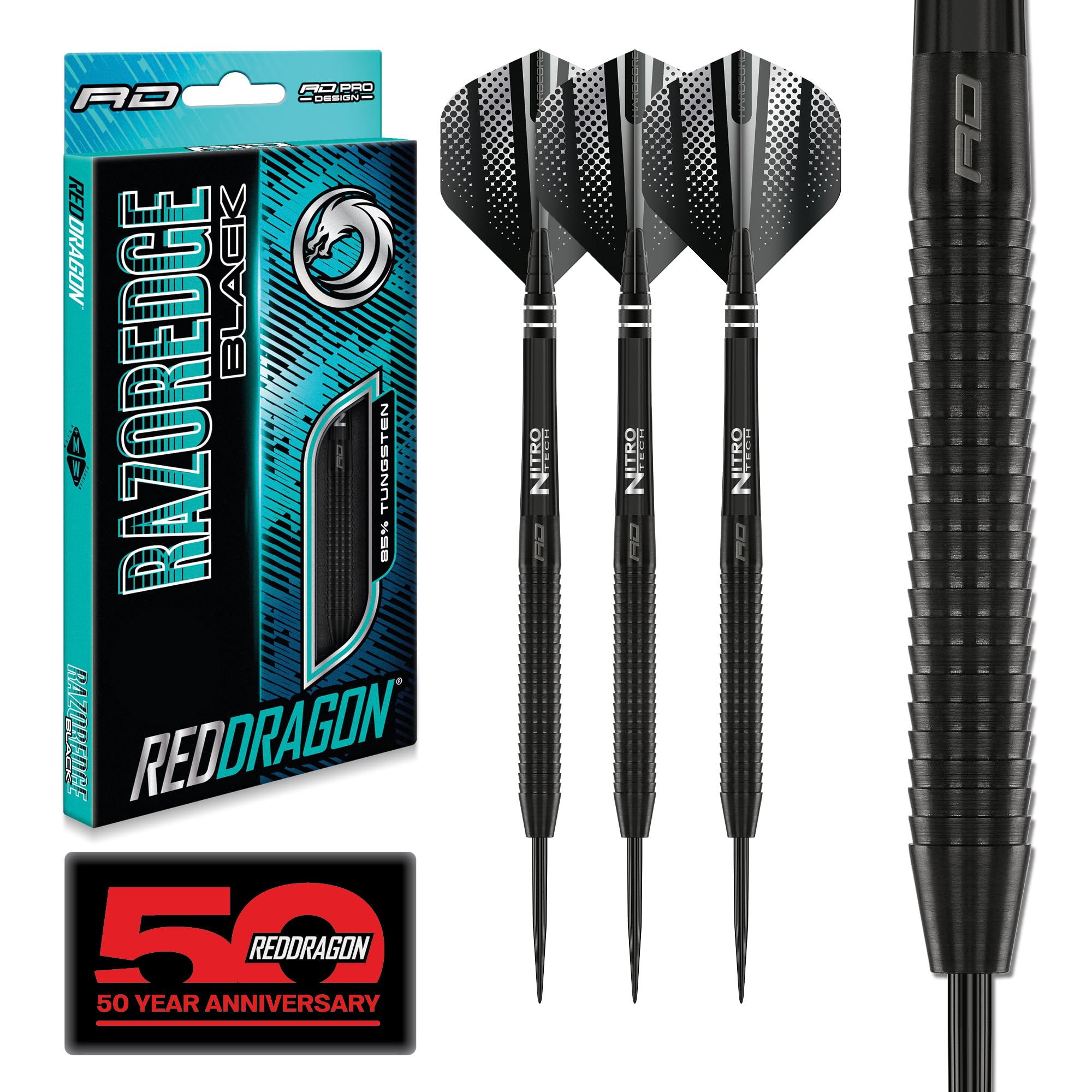 RED DRAGON front packaging displaying complete 28g steel tip set and accessories for instant play
