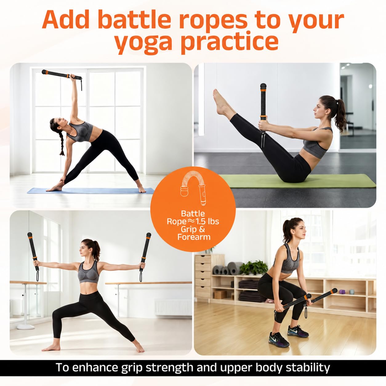 Red O ropeless battle rope in use showing compact workouts that reduce noise