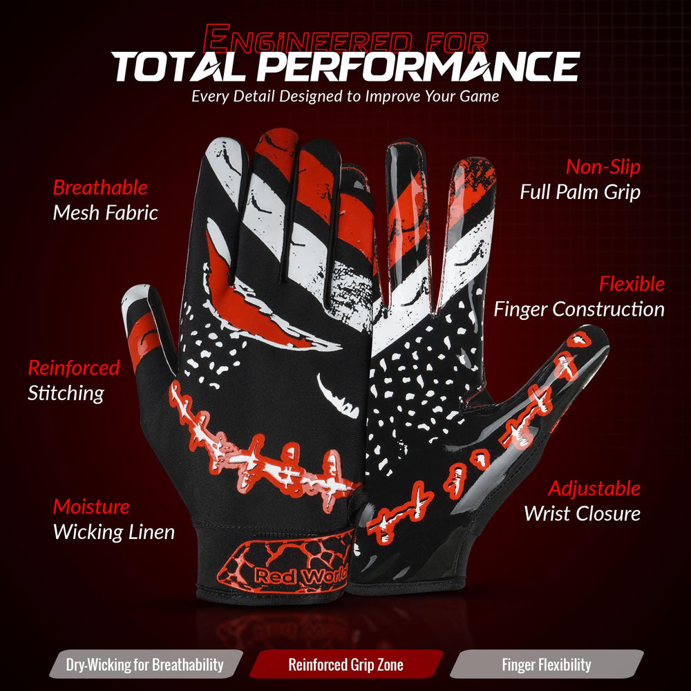 RED WORLD backhand compression detail showing flexible support benefit
