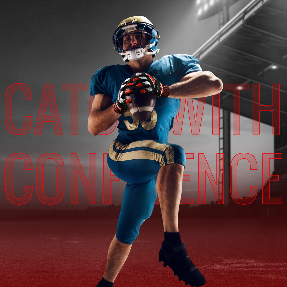 RED WORLD gloves in use catching football showing improved control benefit