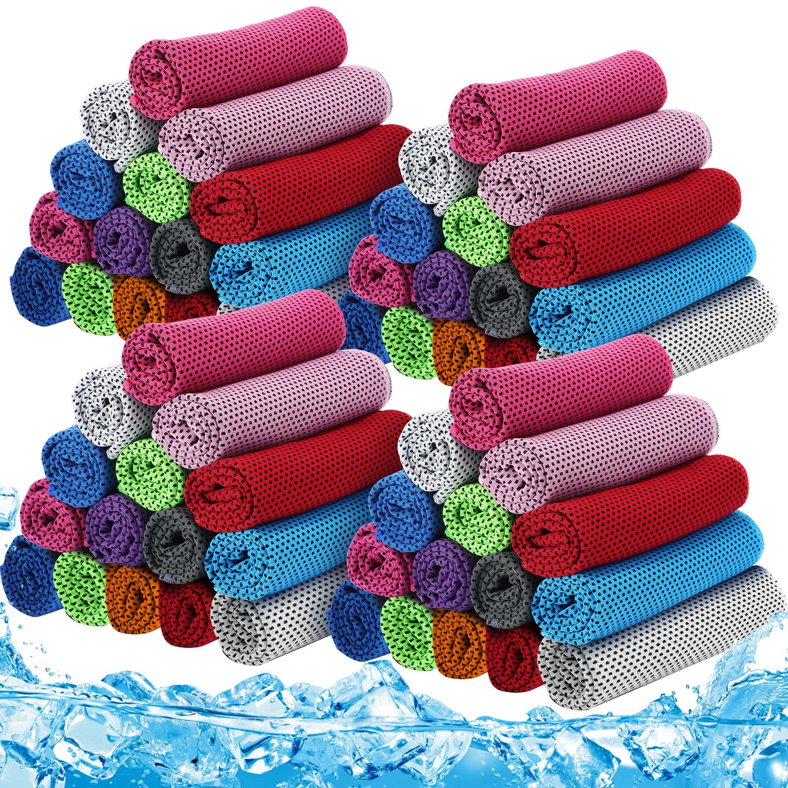Redbaker front packaging showing 90 colorful cooling towels and bulk value