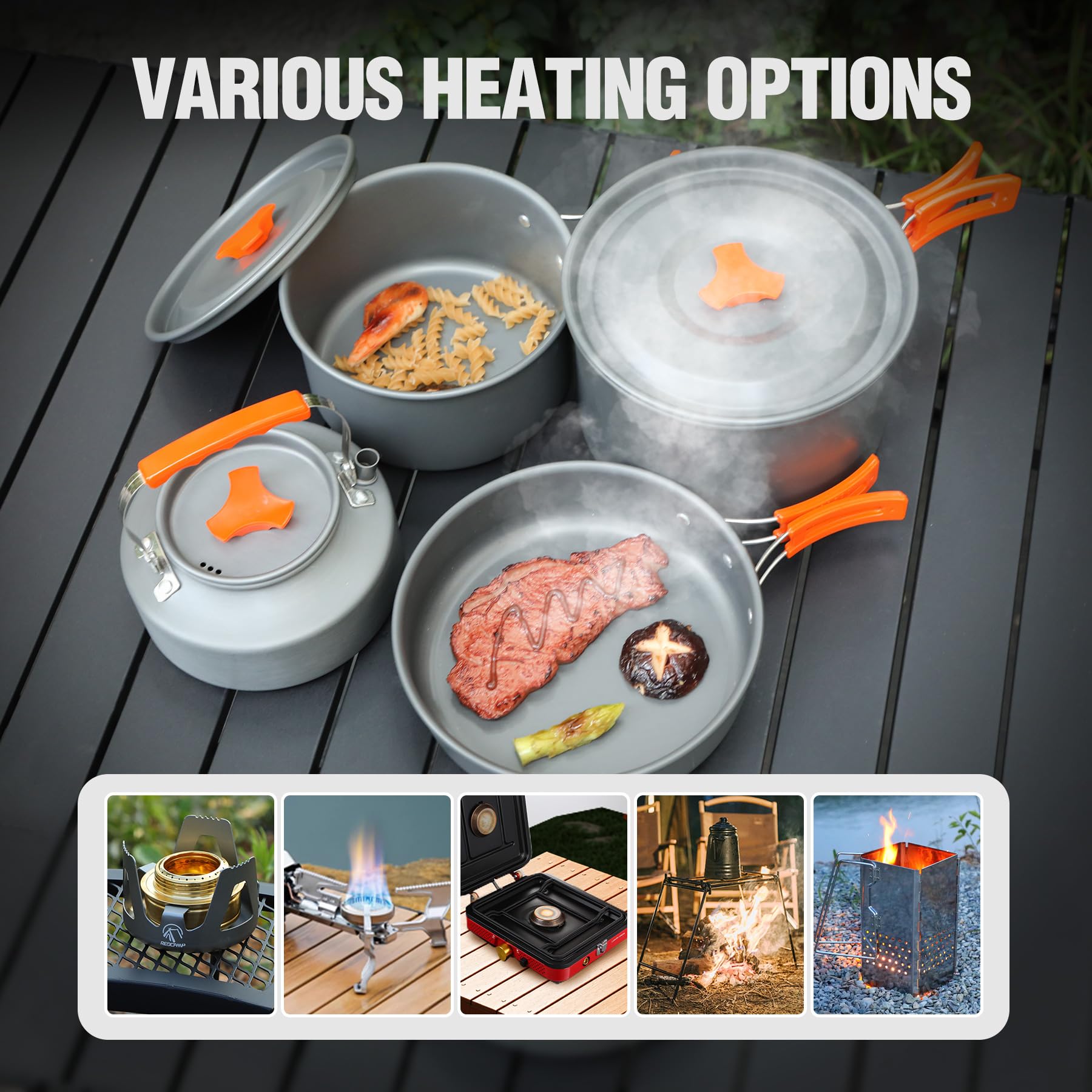 REDCAMP stainless steel cutlery detail showing durable rust-resistant utensils