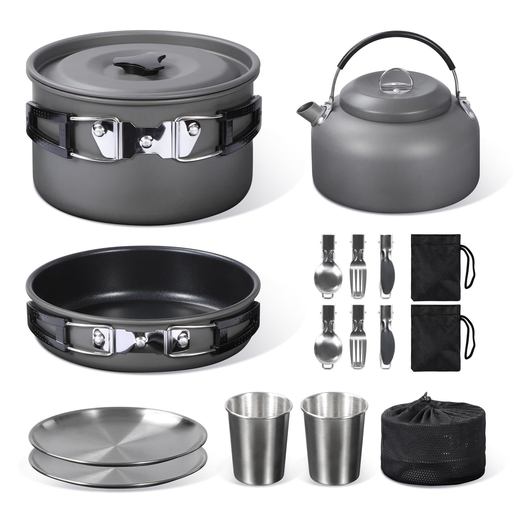 REDCAMP front view of full cookware set showing included pieces and easy portability