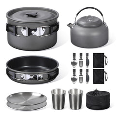 REDCAMP front view of full cookware set showing included pieces and easy portability