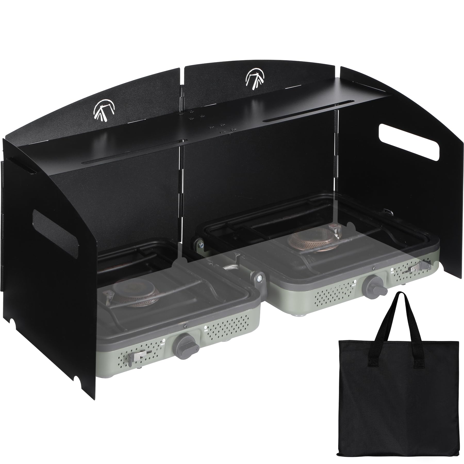 REDCAMP front view of assembled windscreen showing sturdy protection and quicker cooking