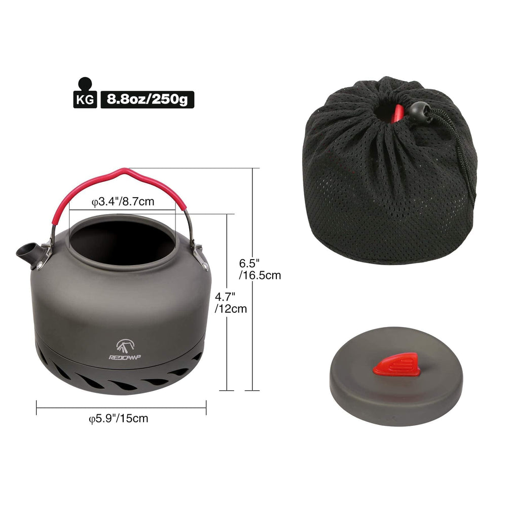 REDCAMP close-up of silicone-coated folding handle offering secure grip and heat protection