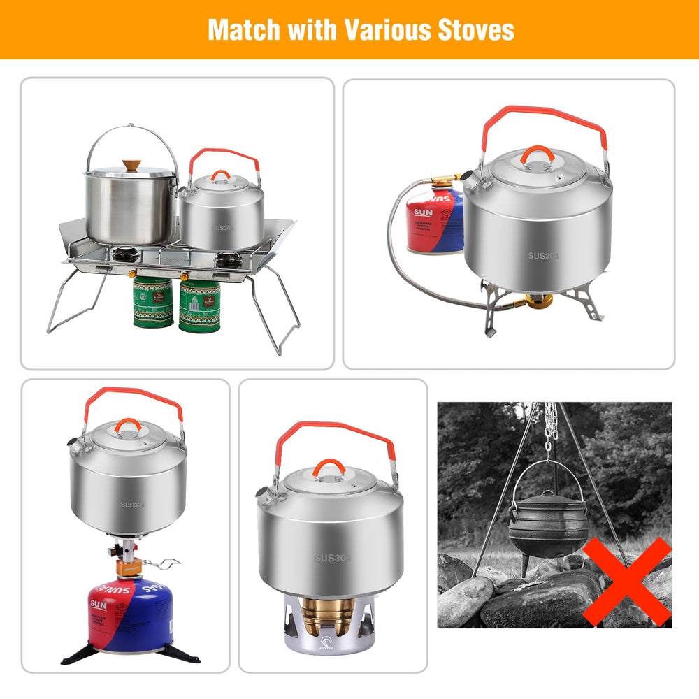 REDCAMP kettle boiling over camp stove for fast hot water