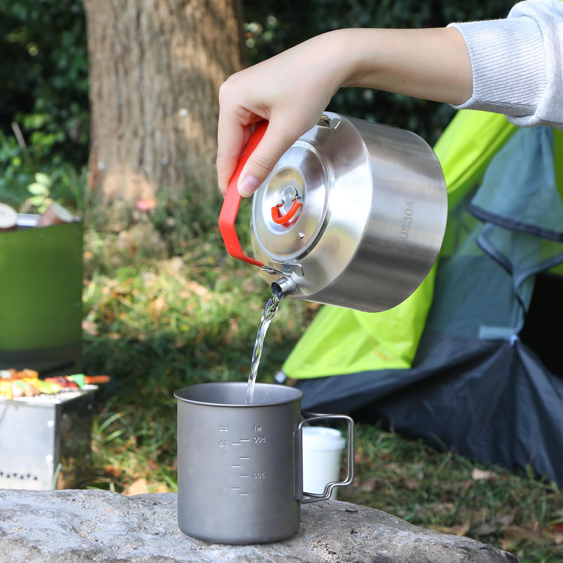 REDCAMP kettle in backpacking scene for lightweight outdoor convenience