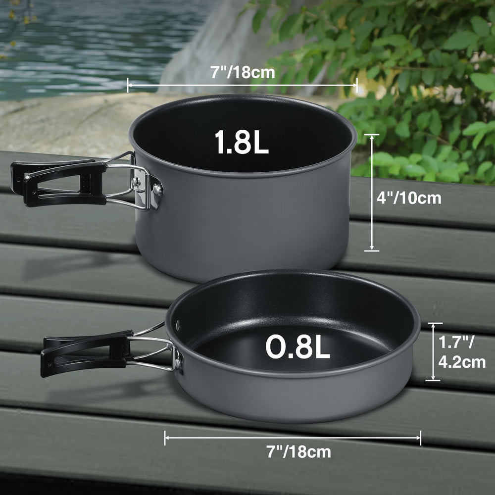 REDCAMP pot and frying pan top view showing cooking surfaces for versatile meals